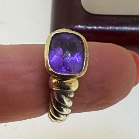 David Yurman 14K Yellow Gold & Sterling Silver Amethyst Noblesse Cable Ring Sz 6 - Picture 6 of 16